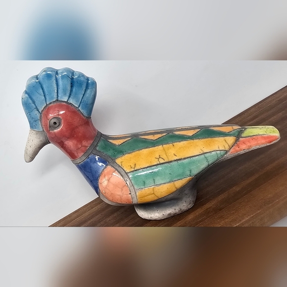 Vintage South Africa Colorful Hoopoe Bird Raku Pottery Statue Figurine Signed - Picture 2 of 10